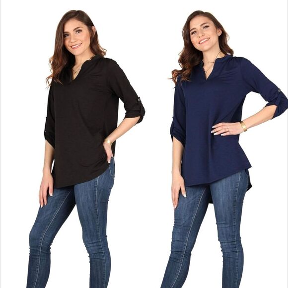 Lildy Navy Waffle Knit Tunic Boxey Drop Shoulder Top XL - Picture 2 of 10